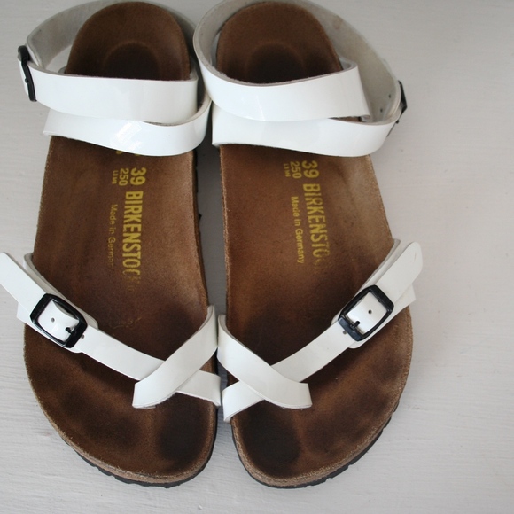 white birkenstocks with ankle strap